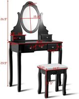 Ensemble de coiffeuse en bois en gros avec miroir ovale rotatif à 360° °   Bureau de maquillage avec miroir rotatif, 5 tiroirs de rangement, finition peinte et tabouret rembourré