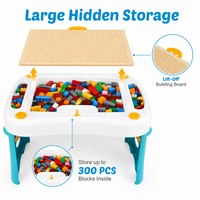 Table de construction 3-en-1 pour enfants avec 300 blocs, plaque de base amovible, bac de rangement dissimulé, table de jeu pour sable et eau, table de jeu pliable
