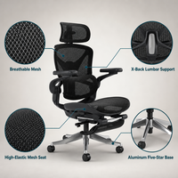 Chaise de bureau ergonomique à dossier haut en maille avec repose-pieds, appui-tête réglable, accoudoirs 3D, soutien lombaire, pivotante pour bureau à domicile