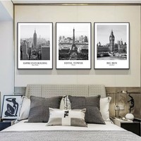Art mural imprimé à jet d'encre encadré, minimaliste et moderne, représentant des paysages de villes architecturales mondialement connues, pour la décoration d'hôtels
