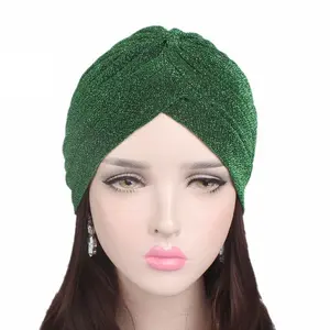High Quality Solid Color Versatile Shiny Bonnets Indian Caps Turban Hats For Women