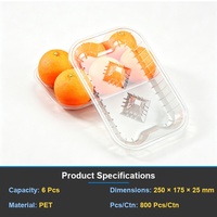 Groothandel 6 stuks transparante PET model 601 0,3 mm dikke fruitverpakkingen wegwerp plastic productenbak supermarkt vers