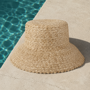 Sombrero de Paja Beige Hecho a Mano con Ala Ancha, Color Sólido, Unisex, para Adultos, Verano, Playa, Aire Libre, Casual, Étnico, Estilo Bali, Protección Solar - Product Image 1