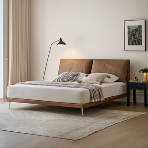 Cama doble minimalista moderna estilo medieval cama plataforma encerada al aceite marrón madera Retro Para el hogar muebles dormitorio principal uso - Product Image 2