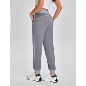 Pantalon de jogging taille haute pour femme, anti-humidité, pour entraînement, course, gym, randonnée, avec poches, gris - Product Image 2