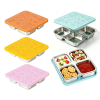 Boîte alimentaire réutilisable en acier inoxydable 304 avec silicone, 4 compartiments pour collations et fruits, pour la préparation des repas des adultes et des enfants