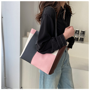 Bolso de mano para mujer, bandolera de cuero PU de gran capacidad, color caqui, patchwork, diseñador, bolso de mano para mujer - Product Image 5