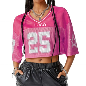 Y2K Street Fashion Wear Crop Top Maillot de football américain à manches 3/4 Maillot Rugy pour pom-pom girl ou fête - Product Image 1