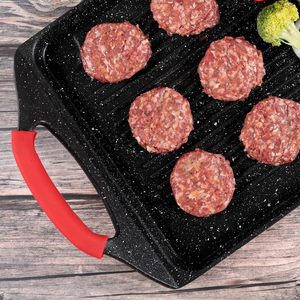 Durable Die-<b>Cast</b> Aluminum Cookware Non-Stick Grill <b>Pan</b> Induction Cooker Compatible Square Oven Detachable Silicone Holders Metal - Product Image 3