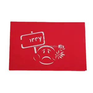 Customized Handmade Cute Cartoon Yellow Face I'm So Sorry Apology Forgive Me 3d Pop Up Paper Greeting Card