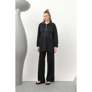 Ensemble décontracté deux pièces pour femme LOREEN avec détails cousus noirs et poches - Costume coordonné élégant et fonctionnel pour femmes - Product Image 1