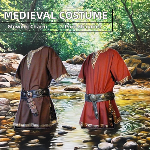 男子中世纪骑士战士服装绿色束腰外衣配诺曼骑士编织维京海盗撒克逊拉普顶级化装斗篷 - Product Image 2