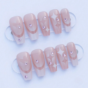 Uñas Postizas Francesas en Forma de T, Diseño de Estrellas y Diamantes Dulces y Modernos, 24 Piezas, Color <span class=keywords><strong>Rosa</strong></span> Nude Degradado, <span class=keywords><strong>Rosa</strong></span> Mariposa - Product Image 3