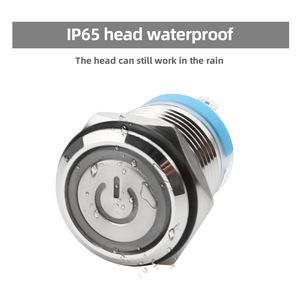 Interruptor de botón de luz LED verde con símbolo de encendido plano, interruptores de botón pulsador impermeables IP67 de 16mm - Product Image 5