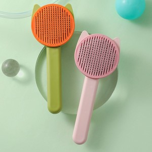 Dini <b>Cat</b> Ear Pet Comb Pink And Green ABS One Click Hair Removal Grooming Tool For <b>Cats</b> And Dogs - Product Image 2
