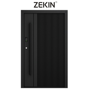 Porte ZEKIN moderne de luxe en acier inoxydable avec verre noir, pivotante, étanche, éclairage LED, sécurité extérieure, entrée principale pour villas - Product Image 2