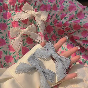 Blue plaid hair <b>clip</b>, spring-colored hair accessory, creamy lace <b>bow</b> hair tie, high-end hair accessory. - Product Image 2