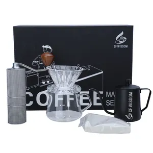 Chinagama oem logo luxury coffee gift sets for corporate with Pour Over Coffee Maker filter kettle manual coffee grinder
