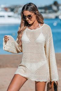 เดรสคลุมชายหาดทรงหลวมและระบายอากาศได้ดีชุดเดรสสั้นถักโครเชต์ - Product Image 5