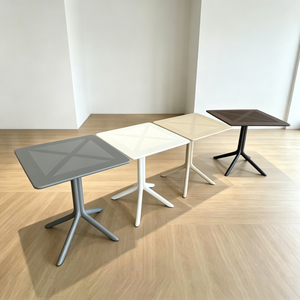 Mesa de Patio Cuadrada de Plástico Perforado con Base de Cuatro Patas y Pedestal Único, Mesa de Bistró para Jardín, Cafetería, Balcón - Product Image 5