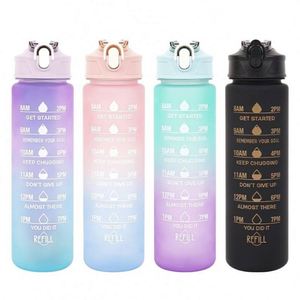 Wholesale Plastic Sport Gym BPA <b>Flip</b> <b>Top</b> Cover Drink Montivational Water <b>Bottle</b> <b>with</b> Straw - Product Image 5
