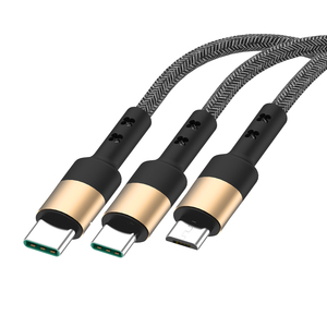 Cable <span class=keywords><strong>usb</strong></span> de datos trenzados de carga superrápida para samsung, <span class=keywords><strong>iphone</strong></span> tipo c + <span class=keywords><strong>micro</strong></span> + <span class=keywords><strong>iphone</strong></span>, 1m, 3 pies, 3 en 1, 5A - Product Image 3