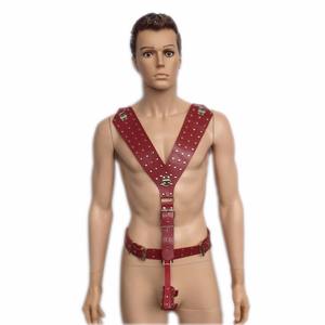 Conjunto de Restricciones de Cuero <span class=keywords><strong>para</strong></span> el Cuerpo Masculino, Anillo <span class=keywords><strong>para</strong></span> Pene, Jaula <span class=keywords><strong>para</strong></span> Pene, Juguetes Sexuales Fetichistas <span class=keywords><strong>para</strong></span> Adultos, <span class=keywords><strong>para</strong></span> Hombres, Tienda de Artículos Sexuales BDSM, Negro/Rojo, Ajustable - Product Image 2