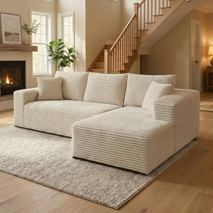 <b>Modern</b> L-Shape Fabric Sectional <b>Sofa</b> Set with Cushion Back and Padded Arms for Living Room No Assembly Required - Product Image 1