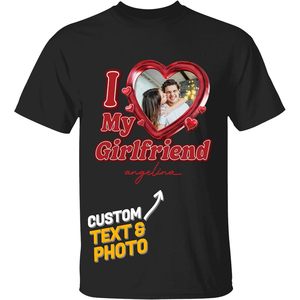 T-shirt personnalisé « I Heart My Girlfriend » avec photo, cadeau de Saint-Valentin personnalisé pour elle, tissu tricoté à manches courtes pour homme - Product Image 1