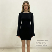 Zowi – Nouvelle Robe Pull Longue Noire en Maille Côtelée pour Femme, Qualité Supérieure, Coupe Slim, Vente en Gros, OEM & ODM