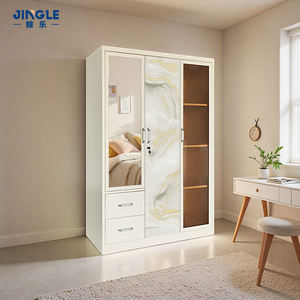 Armoire moderne en acier blanc à 3 portes battantes avec tiroirs pour chambre à coucher, hôtel, meubles personnalisés, Lemari Pakaian - Product Image 2