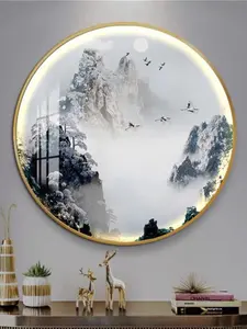 Round Lamp Painting Entryway Study Background Decorative Painting Ink Scenery Landscape Round Hanging Painting
