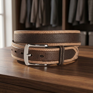 Ceinture carrée en cuir de vachette pour homme avec boucle en acier – Robuste, durable, légère, imperméable, écologique, 3,8 cm, idéale pour les fêtes - Product Image 1