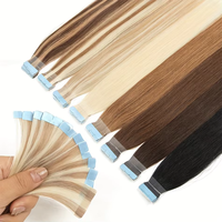 Extensions de cheveux à bandes adhésives en promotion, 100 % cheveux humains vierges russes, 100 % Remy, lisses, double épaisseur