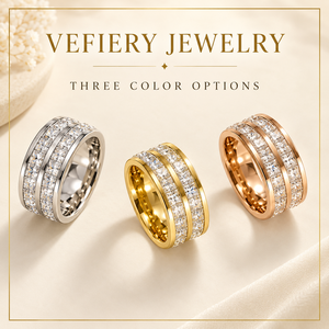 Wholesale Gold Plated Triple <b>Row</b> Zircon Stainless Steel Statement Band Ring for Women - Product Image 1
