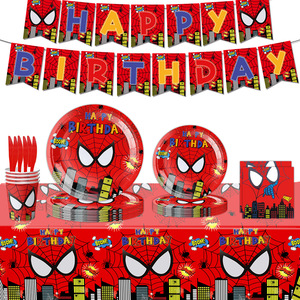 Vasos de papel de decoración de fiesta de <span class=keywords><strong>cumpleaños</strong></span> con tema de <span class=keywords><strong>Marvel</strong></span> Red Spider Man, toallas de papel, platos de papel, otros artículos decorativos - Product Image 2