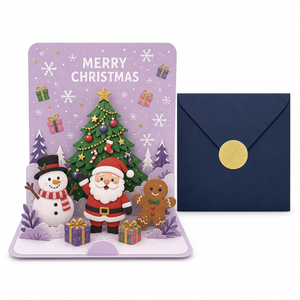 Ensemble de cartes de Noël 3D pop-up au design original ZS-PC0316, sapin de Noël, bonhomme de neige, Père Noël, pain d'épices, découpe au laser - Product Image 1