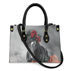 黑马玫瑰图案钱包手袋皮革女性皮革设计师手提包流浪汉单肩包水桶包