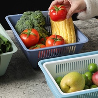 Nestbare afwasbakset, vierkante plastic vergiet, BPA-vrij, voor het wassen van fruit en groenten, keukenkraan organizer, stapelbaar