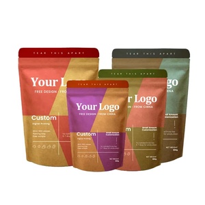 Sachets de café refermables personnalisés biodégradables avec fermeture éclair pour grains de café, emballage alimentaire en papier kraft, OEM - Product Image 1