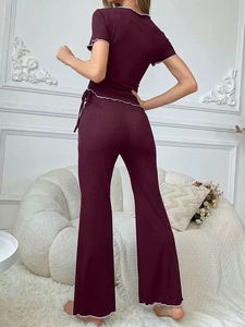 Abito <span class=keywords><strong>da</strong></span> donna elegante e personalizzabile a maniche corte nero con finiture in lattuga <span class=keywords><strong>vestiti</strong></span> estivi per la <span class=keywords><strong>casa</strong></span> del pigiama - Product Image 3