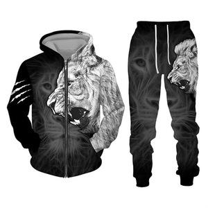 Automne et hiver hommes survêtement 3D le Lion imprimer fermeture éclair sweats à capuche pantalons ensembles décontracté hommes vêtements femmes survêtement - Product Image 6