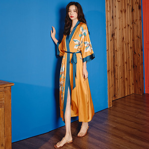 Femmes été soie Satin <span class=keywords><strong>mousseline</strong></span> de soie pyjamas grande taille taille élastique chemise de nuit peignoir Cool sentiment léger luxe maison vêtements de nuit - Product Image 3