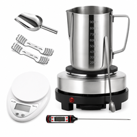 Kit de pot à cire avec cuillère de mélange, tasse graduée, balance électronique et thermomètre pour la fabrication artisanale de bougies DIY