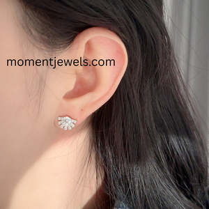 dainty moissanite sector stud <b>earrings</b> 925 sterling silver sparkling zircon geometric fan design minimalist jewelry for women - Product Image 2