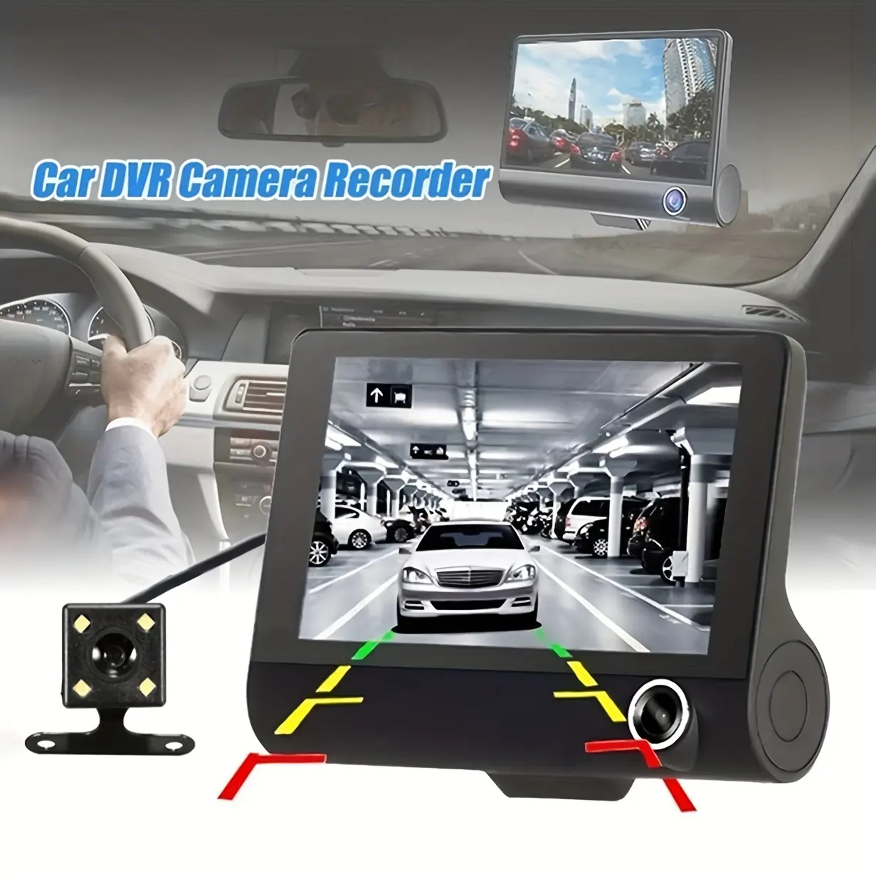 Camera hành trình 3 kênh, camera ghi hình xe hơi Full HD với màn hình, tầm nhìn ban đêm, Ghi vòng lặp, phát hiện chuyển động để lái xe