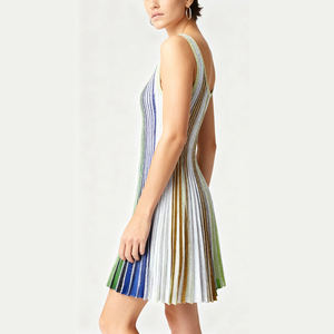 Robe Mini en Tricot Rayée de Luxe pour Femmes, Couleur Dégradée, Sans Bretelles, Sans Manches, pour Cocktail, Soirée - Product Image 5