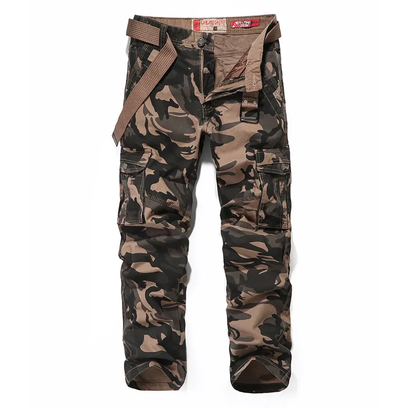 Pantalones tácticos de estilo Cargo para hombre, pantalones masculinos de camuflaje, de talla grande, de algodón, con muchos bolsillos, color negro