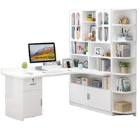 Bureau d'ordinateur d'angle en bois massif, design moderne, bibliothèque intégrée, table d'étude pour étudiants à domicile, combinaison bibliothèque