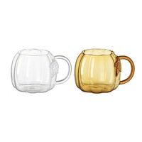 Grande tasse à petit-déjeuner en verre borosilicate soufflé à la main, grande capacité, transparente, marron, en forme de citrouille, striée, avec poignée